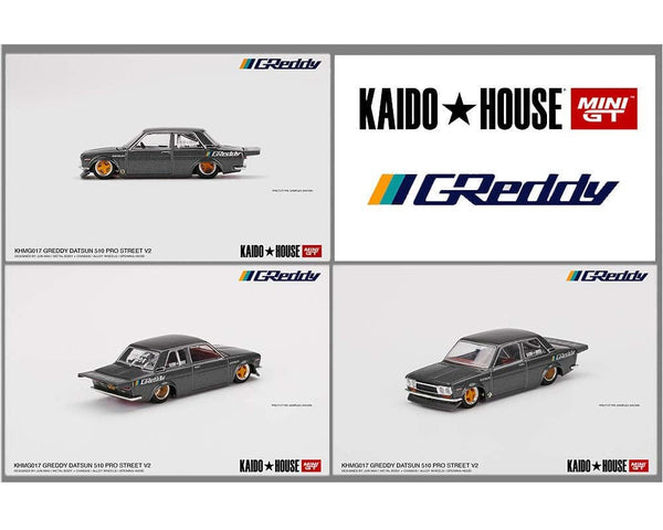 Kaido House x Mini GT 1:64 Datsun 510 Pro Street GREDDY Gunmetal Greya –  Petersen Automotive Museum Store