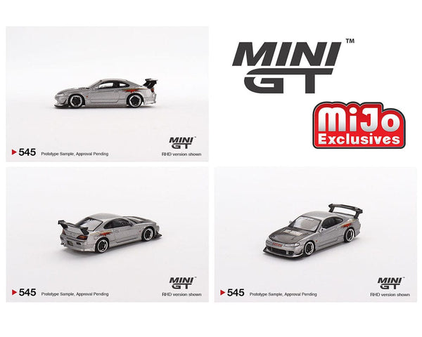 Nissan Silvia Top Secret S15 Silver Mini GT 1/64 scale miniature car