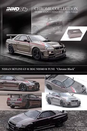 Nissan Skyline GT-R R34 R-Tune Chrome Black Hobby Expo China 2023 Limited Edition Inno64 1/64 scale