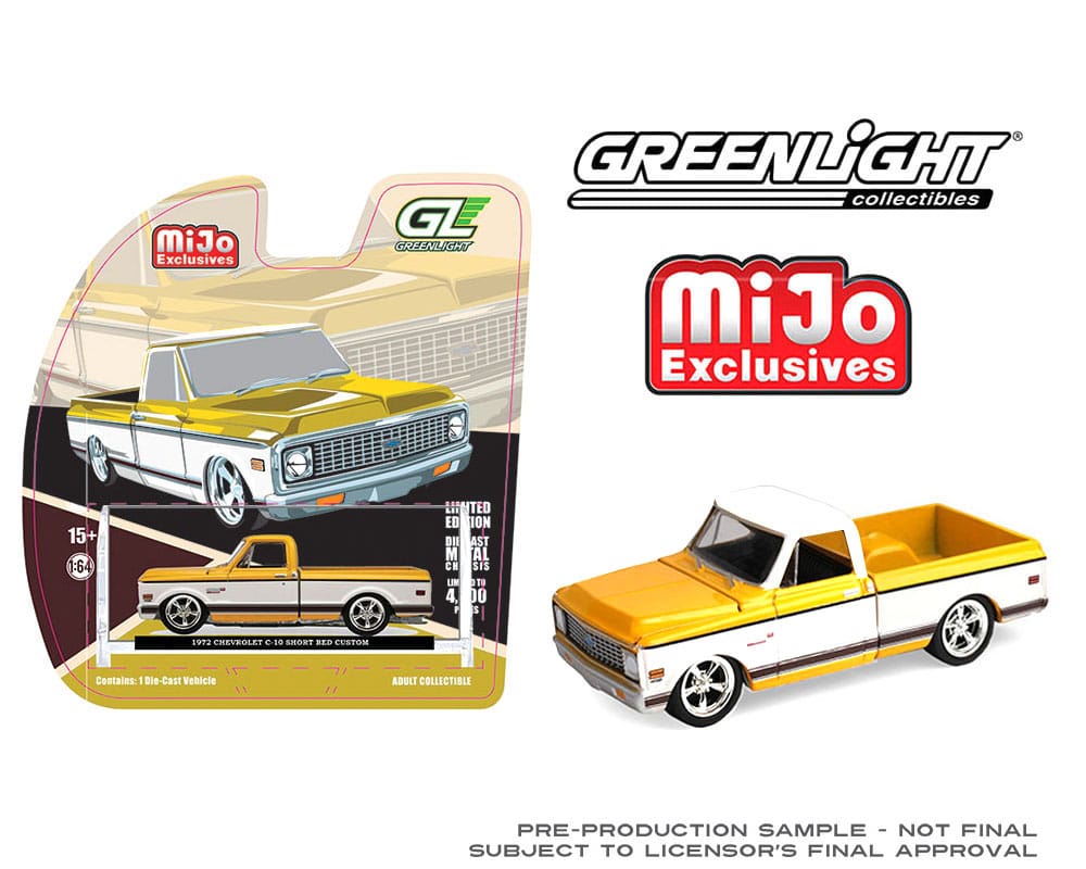 1972 Chevrolet C-10 Short Bed Custom Mustard Yellow with White Two-Tone Greenlight 1:64