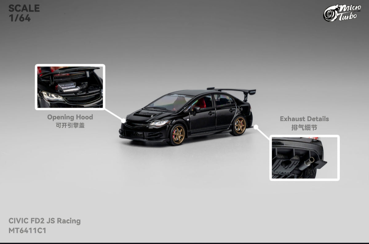Honda Civic FD2 JS Racing Metallic Black Micro Turbo 1/64 scale