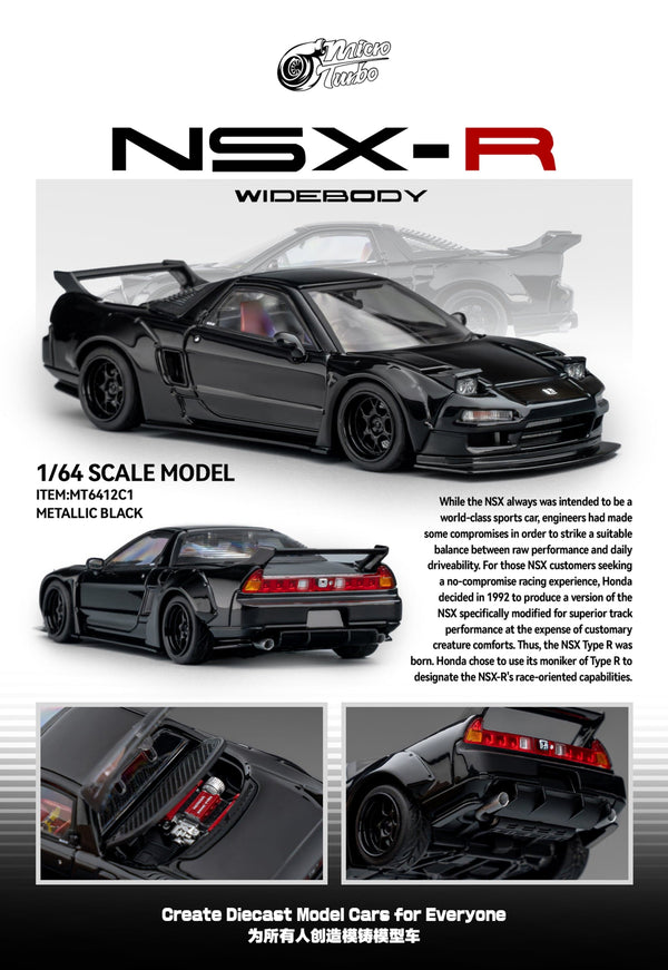 NSX-R Custom Wide Body Gloss Black Micro Turbo 1/64 scale