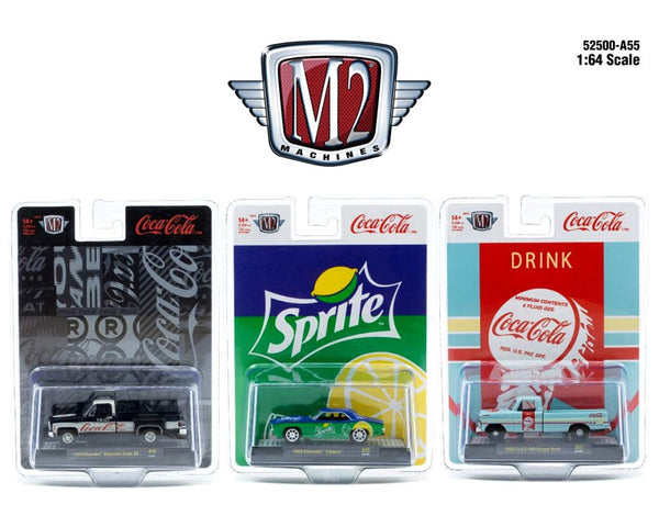Coca-Cola 2025 Release A55 Assortment Complete set of 3x M2 Machines 1:64