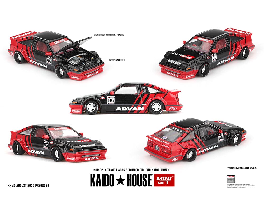 Toyota AE86 Sprinter Trueno Advan Red Black Kaido House mini GT 1/64
