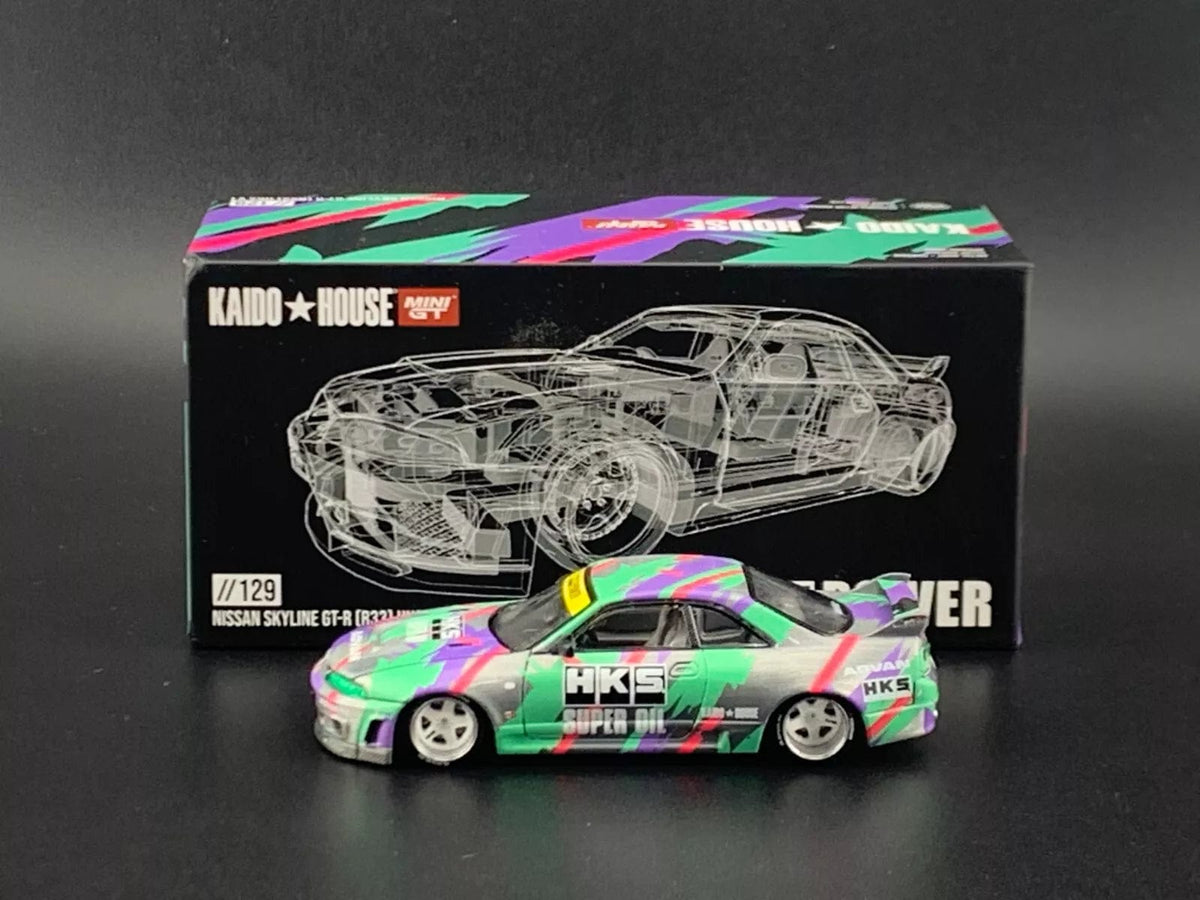 Chase Nissan Skyline GT-R R33 HKS V1 Black Green Kaido House Mini GT 1/64 scale