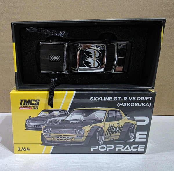 Chase Silver Chrome Nissan Skyline GT-R V8 Drift Hakosuka Mooeyes TMCS Singapore Special Edition Pop Race 1/64 (Copy)