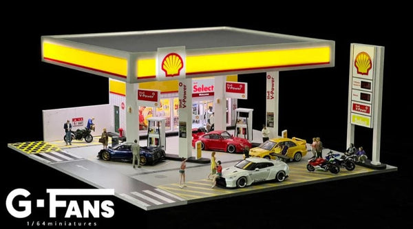 Shell Gas Station with LED lights 1/64 Diorama G-Fans