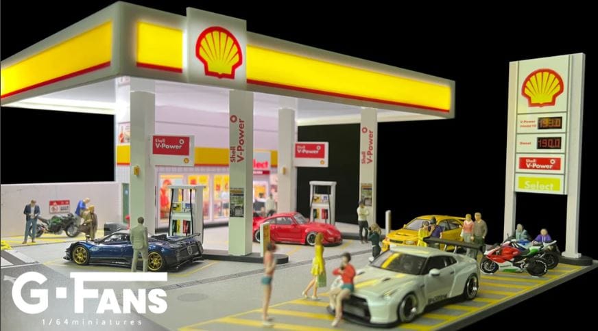Shell Gas Station with LED lights 1/64 Diorama G-Fans